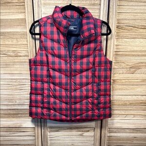 Lands End Red and Black Checkered Puffer Vest Size SP Small Petite